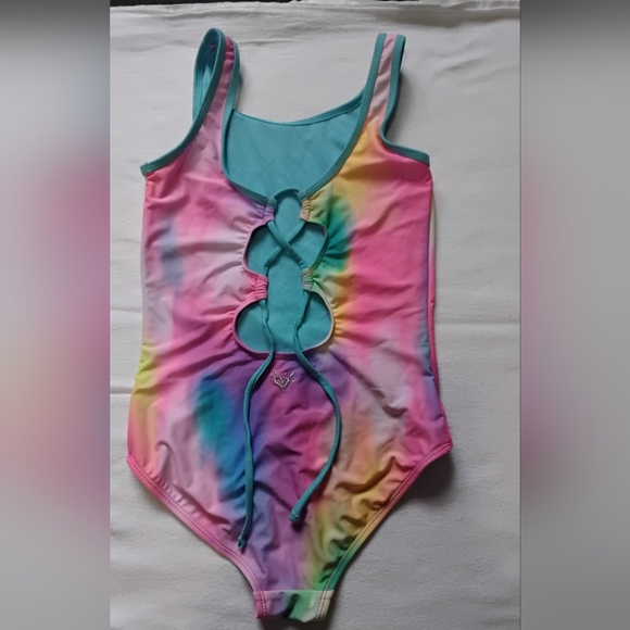 Justice Rainbow Tie-Dye One Piece Swimsuit Girls Size 12 Beach Bound - Picture 4 of 6